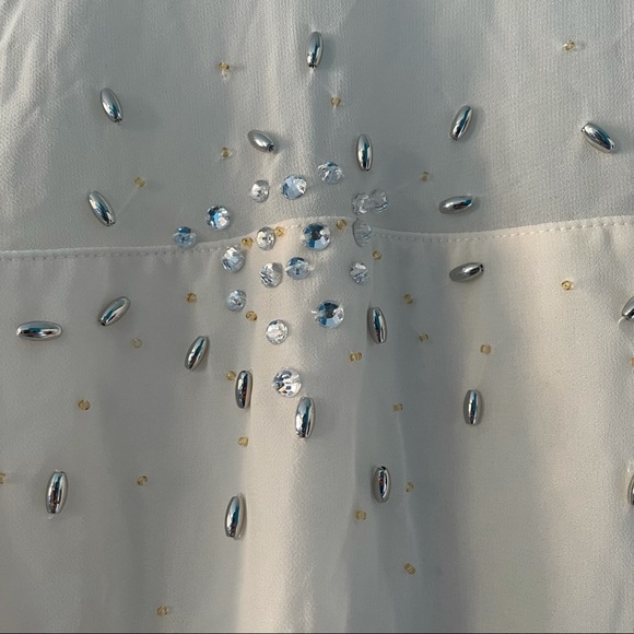 Lane Bryant White Gem Bead Rhinestone Pattern Blouse 3/4 Sleeves Winter 22/24 - Picture 5 of 11